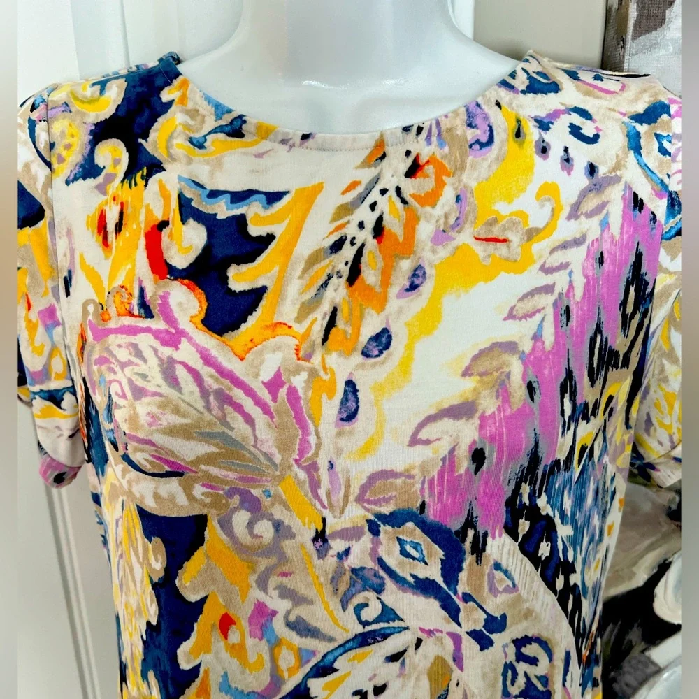 CHICOS FLORAL TWIST SLEEVE STRETCH JERSEY KNIT DRESS SZ 6 - Picture 3 of 10